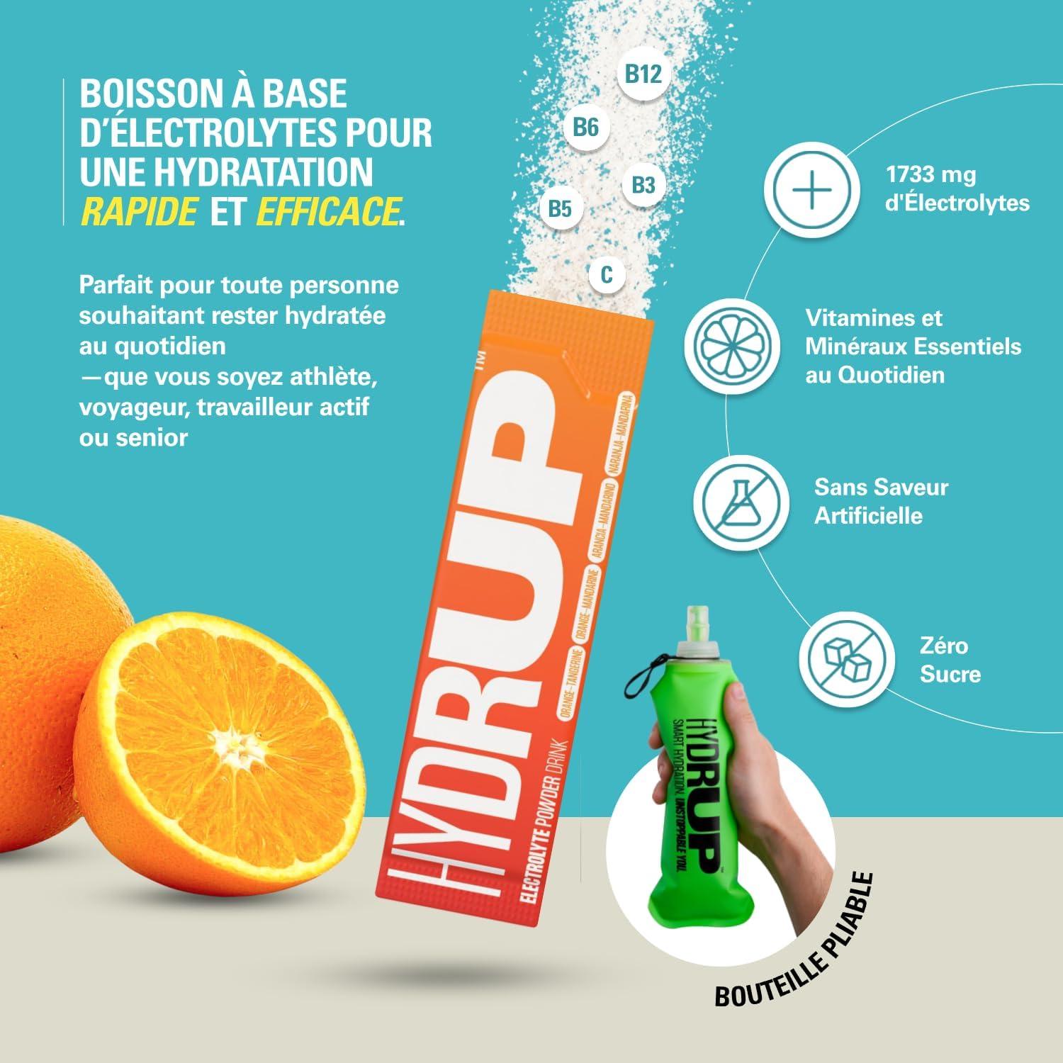 imagelectrolytes Sans Sucre en Poudre 1733 mg Bouteille Mlangeuse Incluse Hydratation avec Vitamines B et C Got Orange Packde 6 Sachets de 14 Grammes Sans Gluten et sans LactoseOrangeMandarine
