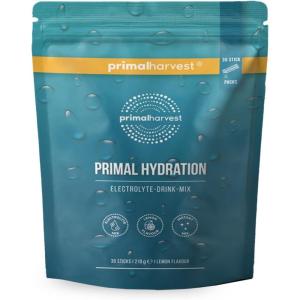 Primal Harvest Primal Hydration Boisson isotonique électrolytique, en paquets individuels pratiques, enrichie en magnésium, potassium et vitamine C, pour hommes et femmes (30 Count (1 Bag), Citron)(Citron)