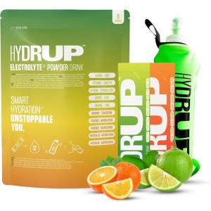Électrolytes Sans Sucre en Poudre 1733 mg + Bouteille Mélangeuse Incluse – Hydratation avec Vitamines B et C – Goût Orange – Packde 6 Sachets de 14 Grammes – Sans Gluten et sans Lactose(Mix)