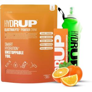 Électrolytes Sans Sucre en Poudre 1733 mg + Bouteille Mélangeuse Incluse – Hydratation avec Vitamines B et C – Goût Orange – Packde 6 Sachets de 14 Grammes – Sans Gluten et sans Lactose(Orange-Mandarine)