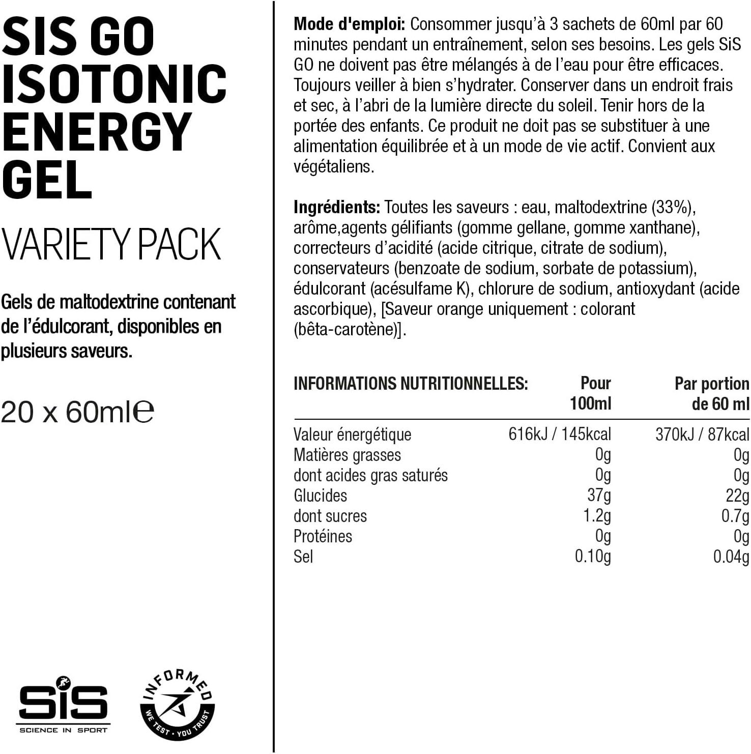 imageScience in Sport GO Gel Sport nergtique Isotonique 7 x 60ml Vegan 22g de Glucides Bon Fournisseur dnergie Alternative Optimale aux Boissons IsotoniquesLot de 20