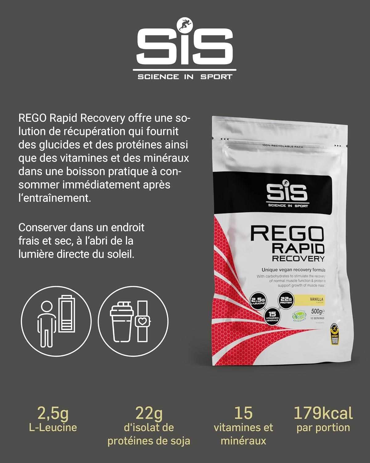imageScience in Sport Rego Rapid Recovery Poudre 15kg Chocolat vegan Boisson de rcupration poudre avec glucides protines lectrolytes vitamines et minraux Pour un entranement efficaceVanille