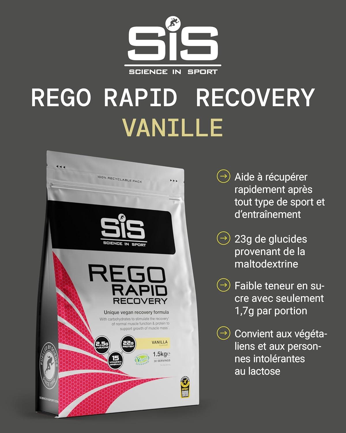 imageScience in Sport Rego Rapid Recovery Poudre 15kg Chocolat vegan Boisson de rcupration poudre avec glucides protines lectrolytes vitamines et minraux Pour un entranement efficaceVanille
