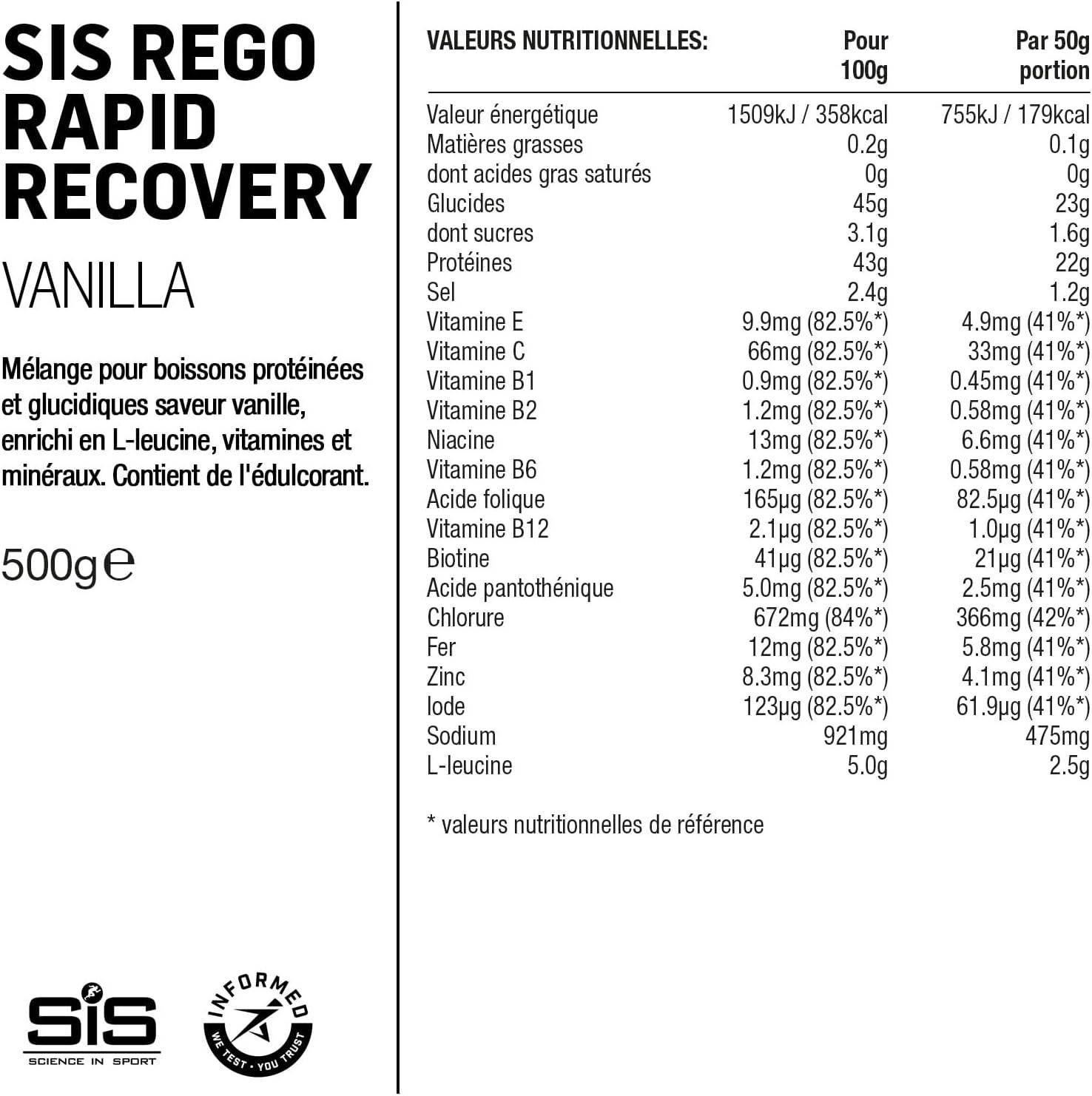 imageScience in Sport Rego Rapid Recovery Poudre 15kg Chocolat vegan Boisson de rcupration poudre avec glucides protines lectrolytes vitamines et minraux Pour un entranement efficaceVanille