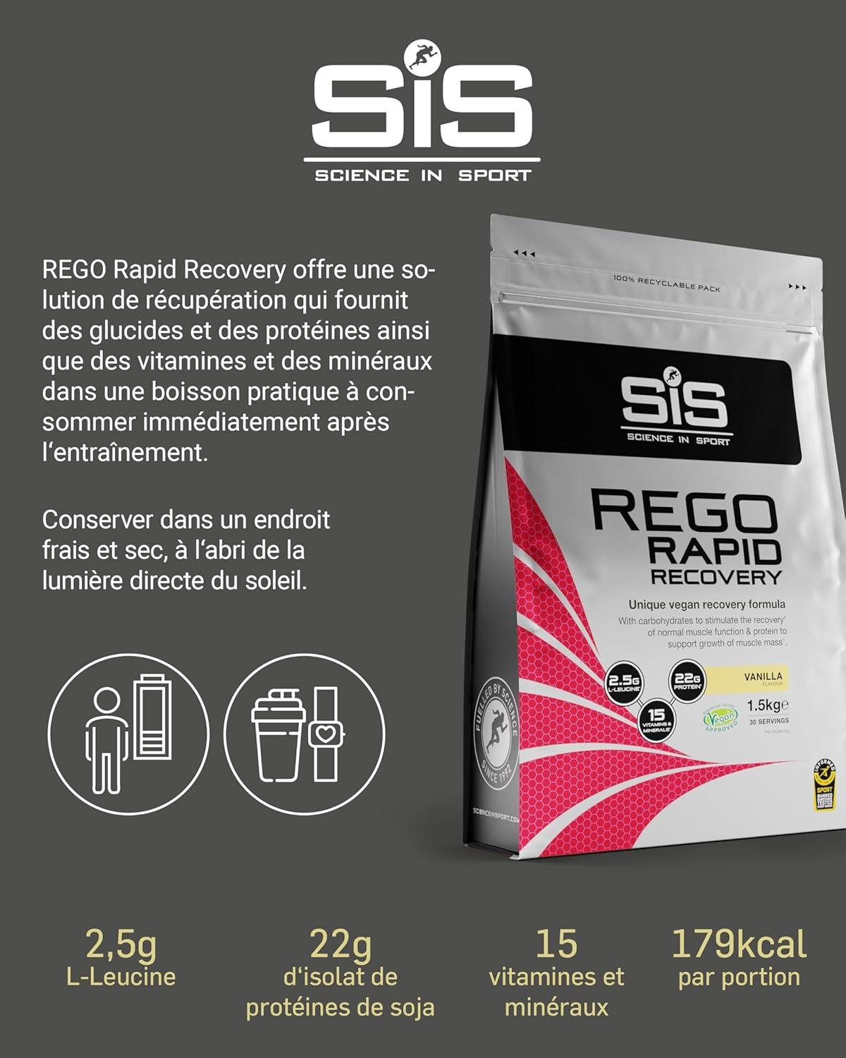 imageScience in Sport Rego Rapid Recovery Poudre 15kg Chocolat vegan Boisson de rcupration poudre avec glucides protines lectrolytes vitamines et minraux Pour un entranement efficaceVanille