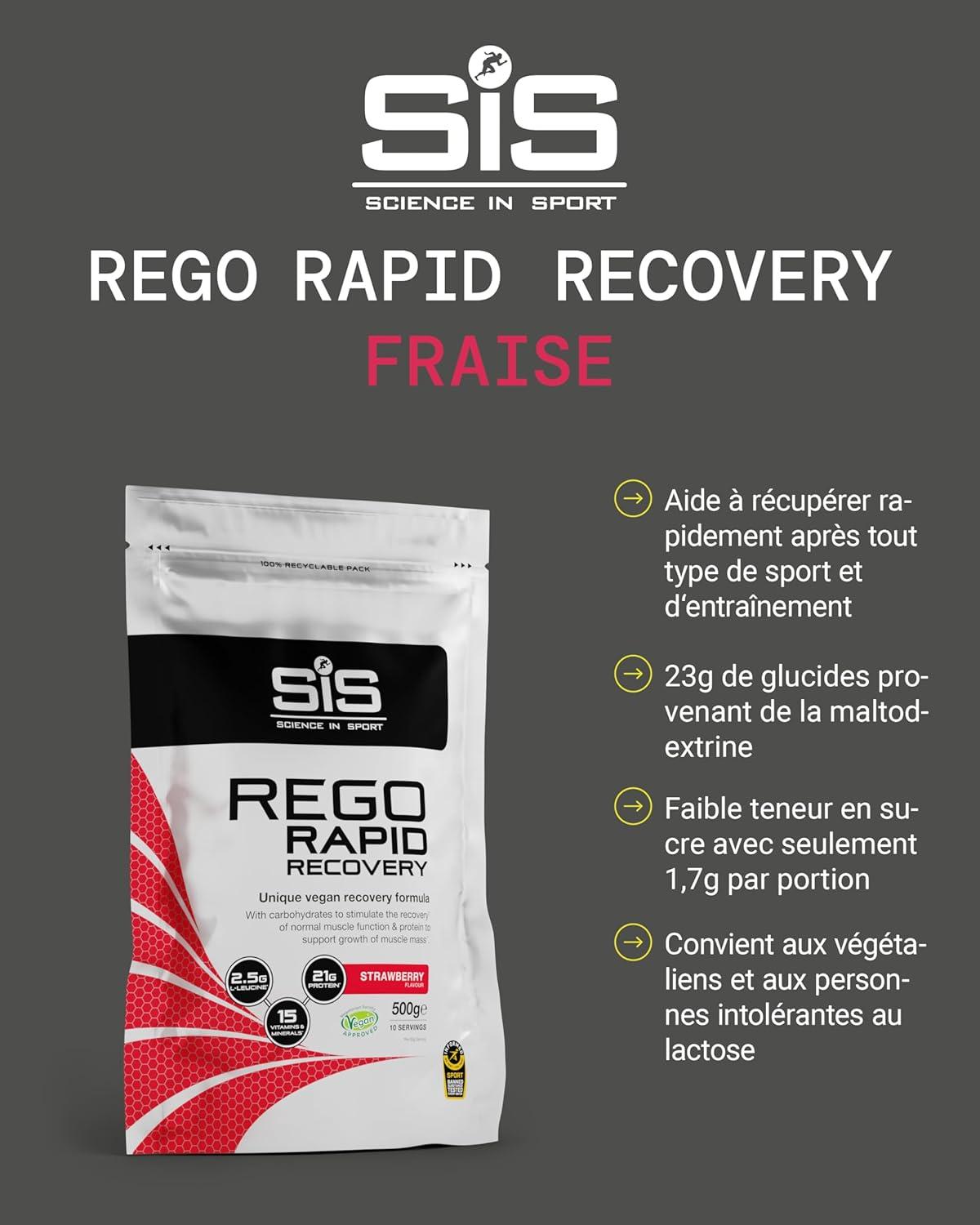 imageScience in Sport Rego Rapid Recovery Poudre 15kg Chocolat vegan Boisson de rcupration poudre avec glucides protines lectrolytes vitamines et minraux Pour un entranement efficaceFraise