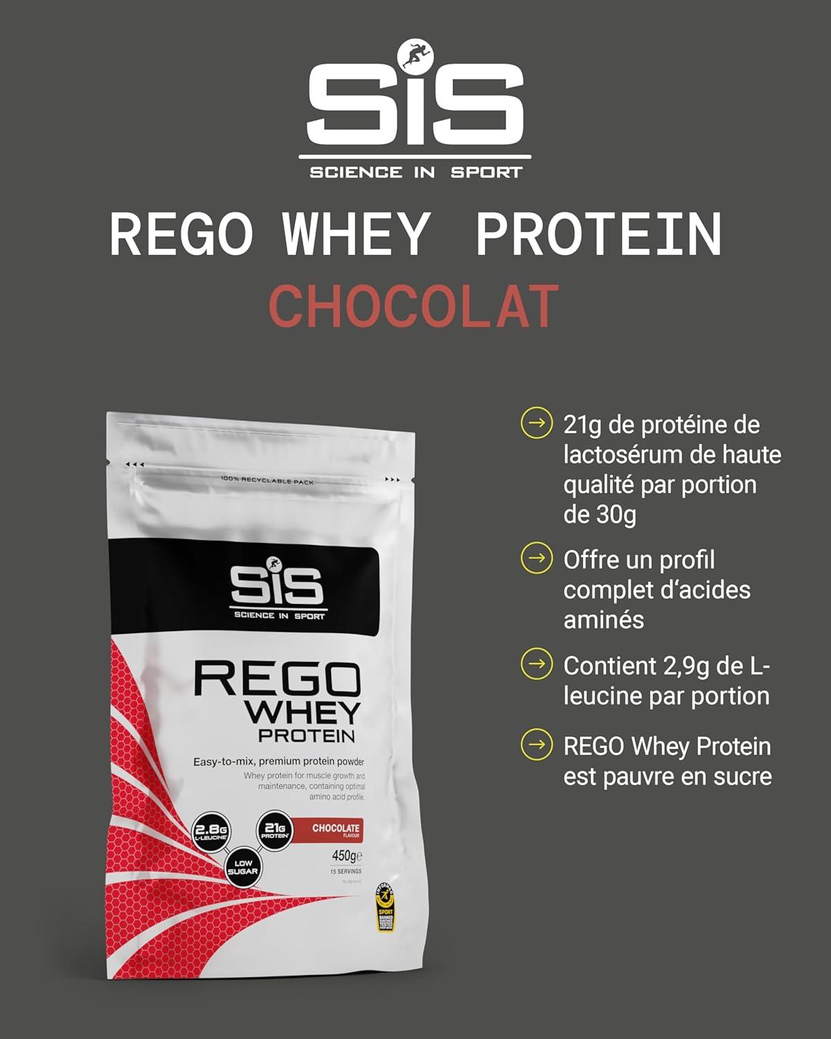 imageScience in Sport Rego Whey Protein Poudre 450g Fraise Boisson de rcupration poudre avec glucides protines lectrolytes vitamines et minraux Pour un entranement efficace 100 WheyChocolat