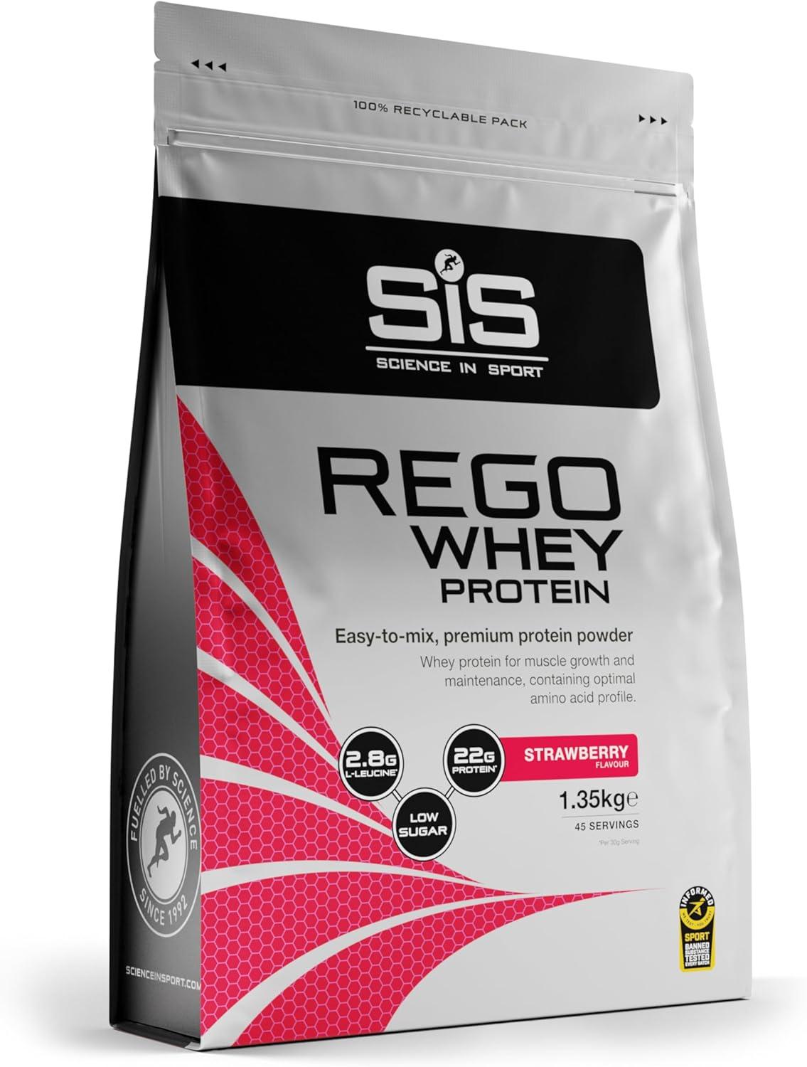 imageScience in Sport Rego Whey Protein Poudre 450g Fraise Boisson de rcupration poudre avec glucides protines lectrolytes vitamines et minraux Pour un entranement efficace 100 WheyFraise