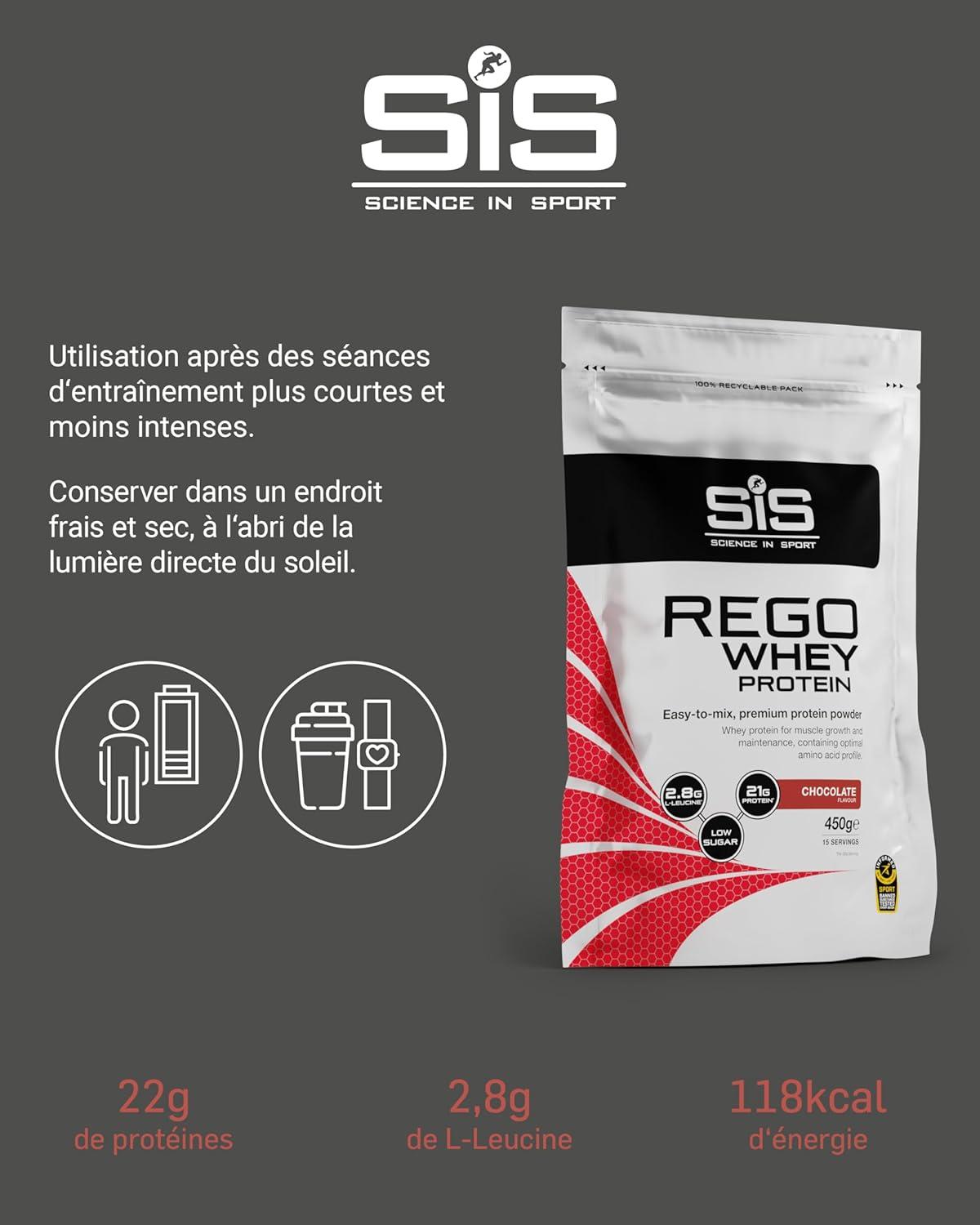 imageScience in Sport Rego Whey Protein Poudre 450g Fraise Boisson de rcupration poudre avec glucides protines lectrolytes vitamines et minraux Pour un entranement efficace 100 WheyChocolat