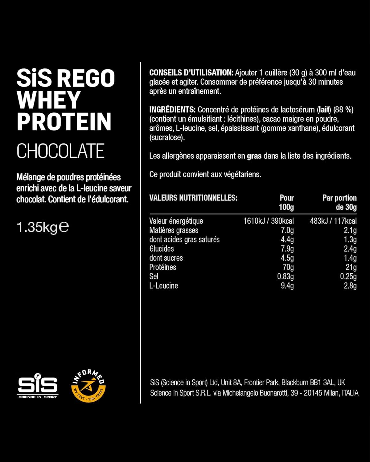 imageScience in Sport Rego Whey Protein Poudre 450g Fraise Boisson de rcupration poudre avec glucides protines lectrolytes vitamines et minraux Pour un entranement efficace 100 WheyChocolat