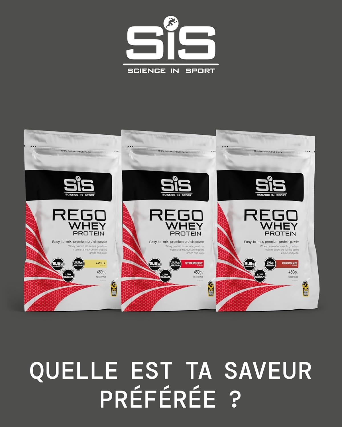 imageScience in Sport Rego Whey Protein Poudre 450g Fraise Boisson de rcupration poudre avec glucides protines lectrolytes vitamines et minraux Pour un entranement efficace 100 WheyChocolat