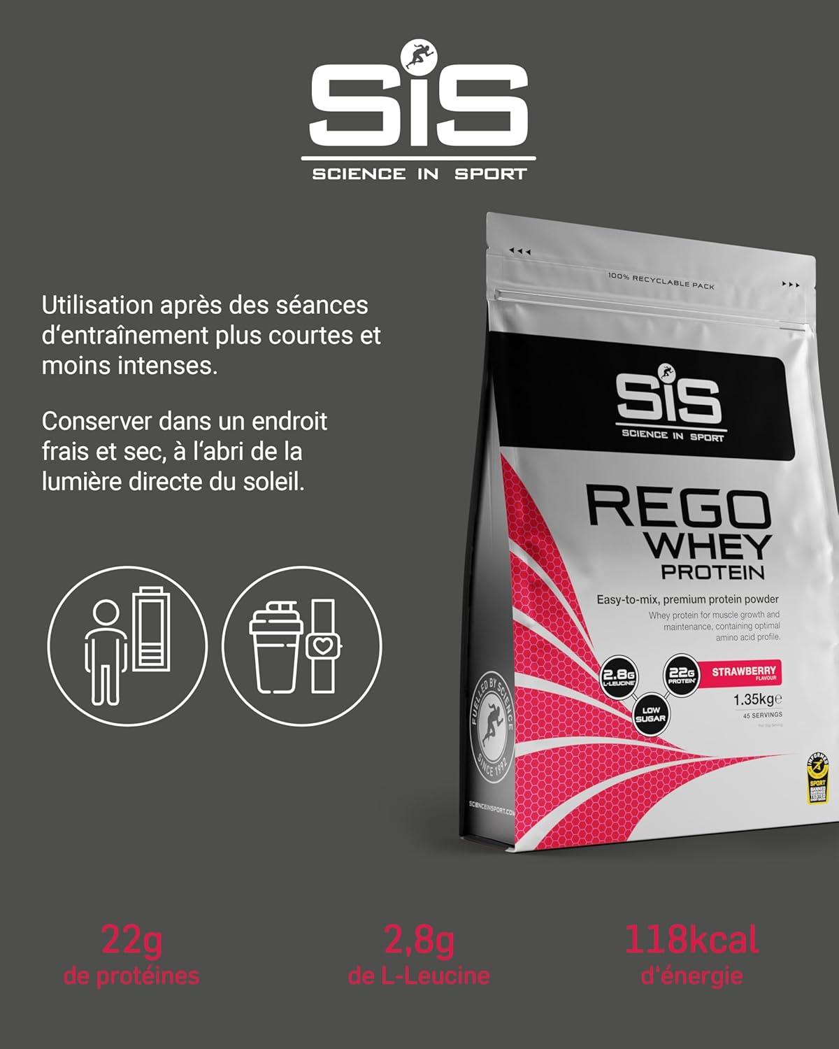 imageScience in Sport Rego Whey Protein Poudre 450g Fraise Boisson de rcupration poudre avec glucides protines lectrolytes vitamines et minraux Pour un entranement efficace 100 WheyFraise