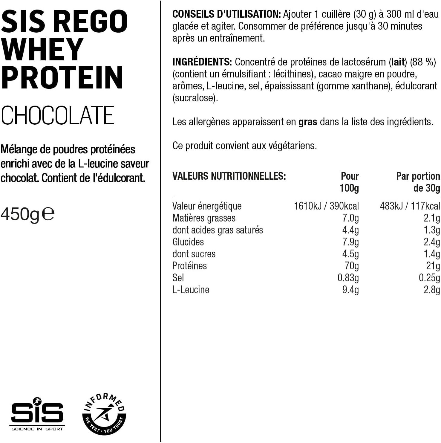 imageScience in Sport Rego Whey Protein Poudre 450g Fraise Boisson de rcupration poudre avec glucides protines lectrolytes vitamines et minraux Pour un entranement efficace 100 WheyChocolat