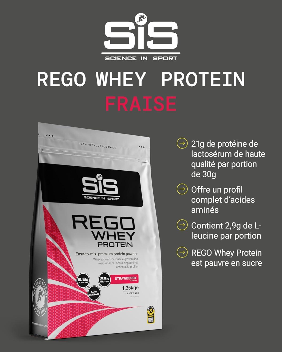 imageScience in Sport Rego Whey Protein Poudre 450g Fraise Boisson de rcupration poudre avec glucides protines lectrolytes vitamines et minraux Pour un entranement efficace 100 WheyFraise