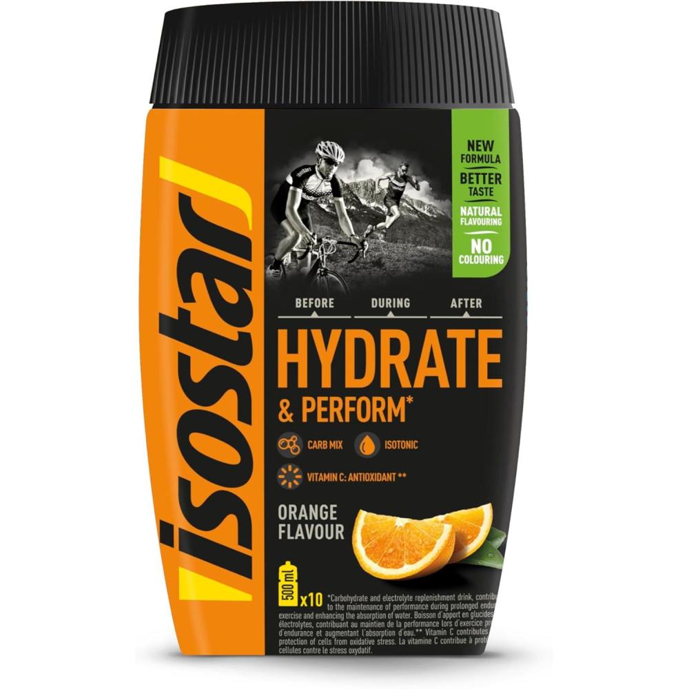 imageIsostar Hydrate ampamp Perform Orange Poudre Boisson Isotonique Sport Boisson nergtique Endurance Avec lectrolytes Hydratation Running Trail ampamp Vlo Source De Vitamine C Sans Colorant 400g