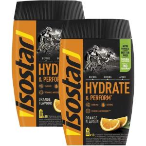 Isostar Hydrate & Perform Iso Drink – 400 g de poudre de boisson isotonique – Poudre d&rsquo;électrolyte pour soutenir la performance sportive – Orange (2x400g)