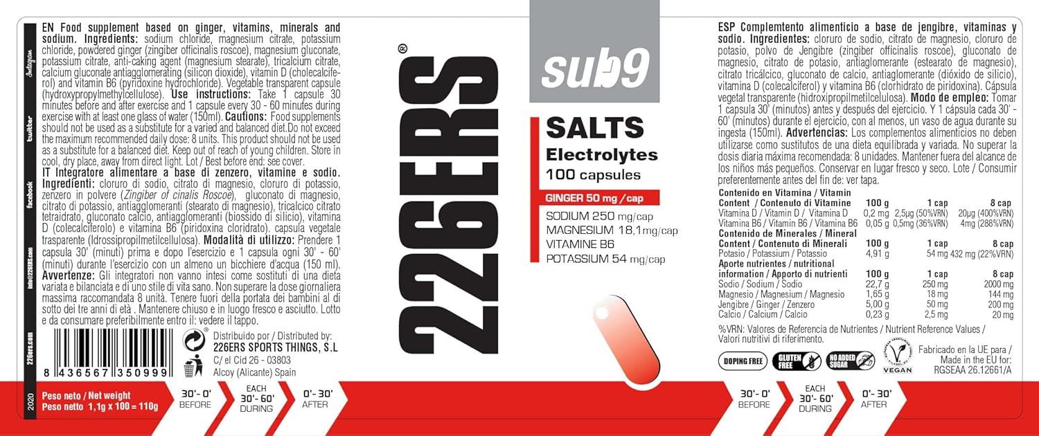 image226ERS Sub9 Sels lectrolytes Sels Minraux et lectrolytes pour Athltes Complment Alimentaire au Gingembre Vitamines et Minraux Dshydratation et Crampes Sans Gluten 100 Glules