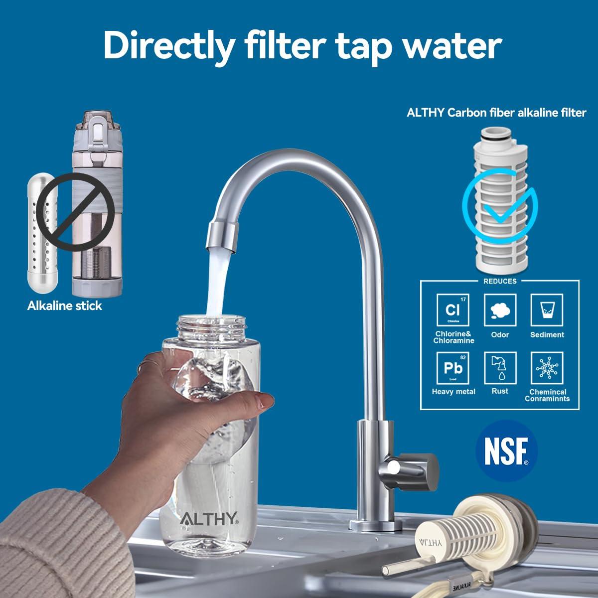 imageALTHY Bouteille Alcaline de Filtre eau Alcaline Jusqu pH 95 Minraux et lectrolytes Ajouts Systme Compos Dalcalinisation et de Filtration Sans BPA 500 ml 3 Filtres Inclus