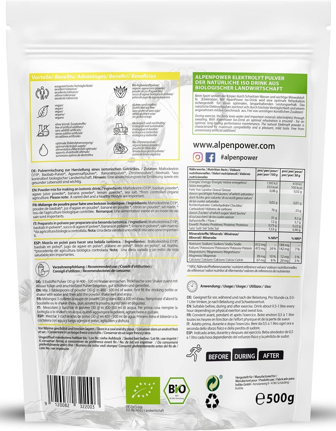imageAlpenPower BIO poudre pour boisson Isotonique Citron 500g Ingrdients 100 naturels Sans additifs artificiels Idal pour les sports dendurance