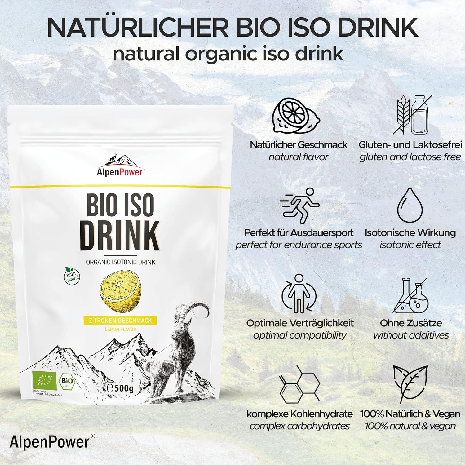 imageAlpenPower BIO poudre pour boisson Isotonique Citron 500g Ingrdients 100 naturels Sans additifs artificiels Idal pour les sports dendurance