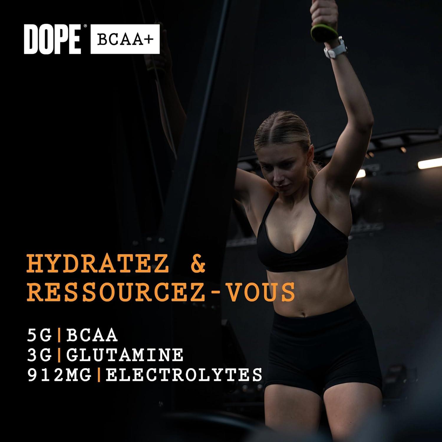 imageDope BCAA Poudre IntraEntranement Strawberry Lime 360 g 30 Portions 5g BCAAs Mlange dlectrolytes Glutamine Vitamine B6 ampamp B12 Soutient lHydratation lnergie RcuprationFraise Cirton Vert