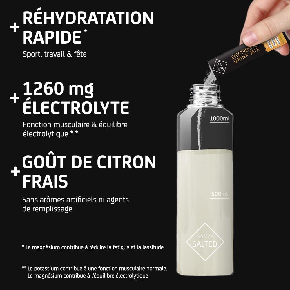 imageGoMo SALTED Hydration Aid Electrolytes sans sucre Amlioration de labsorption de leau ampamp hydratation rapide 30 portions de poudre dlectrolytes avec du sel des Alpes suisses Got de citron