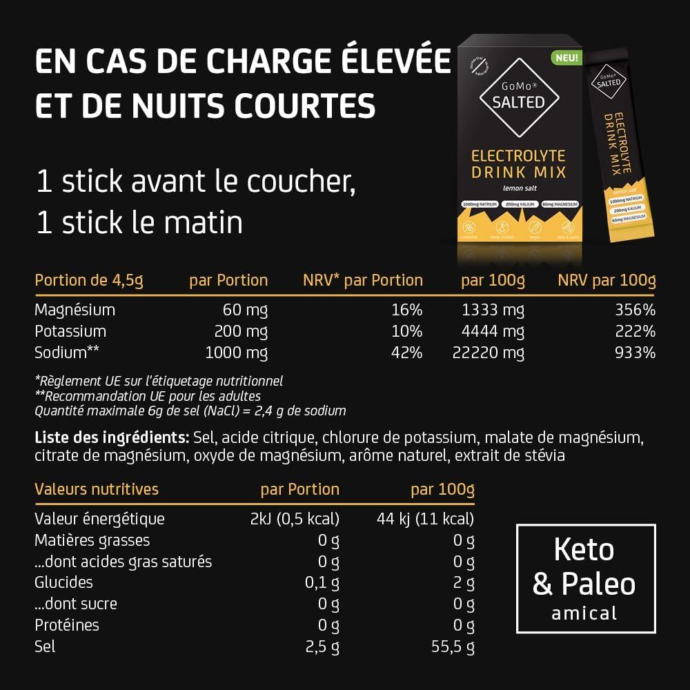 imageGoMo SALTED Hydration Aid Electrolytes sans sucre Amlioration de labsorption de leau ampamp hydratation rapide 30 portions de poudre dlectrolytes avec du sel des Alpes suisses Got de citron