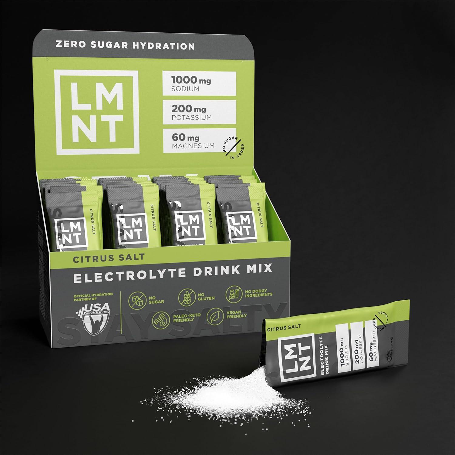 imageLMNT ELEMENTAL LABS Sachets de poudre dlectrolyte cto LMNT Poudre dhydratation palo Sans sucre sans ingrdients artificiels Sel dagrumes 30 paquets de btons
