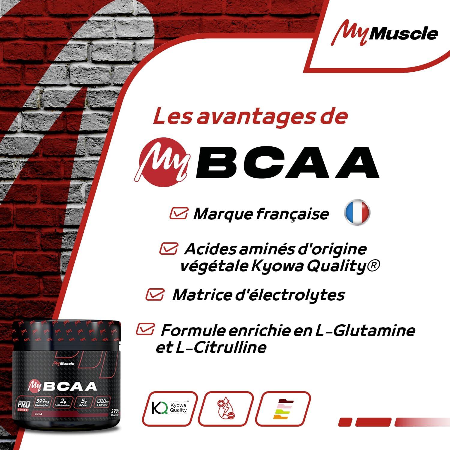 imageMy BCAA Acides Amins BCAA en Poudre Label Kyowa Quality LGlutamine LCitrulline Electrolytes Lemonade 390g 30 PortionsCola
