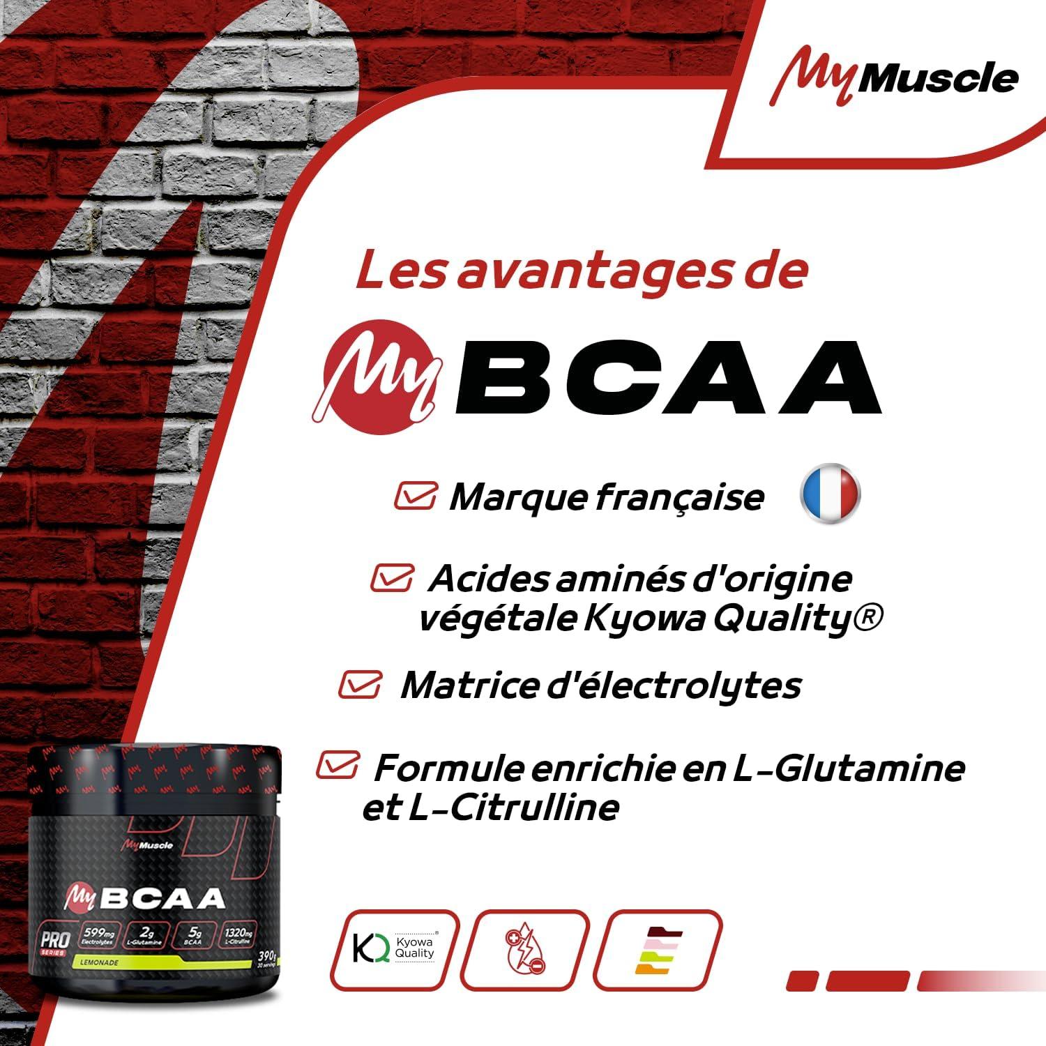 imageMy BCAA Acides Amins BCAA en Poudre Label Kyowa Quality LGlutamine LCitrulline Electrolytes Lemonade 390g 30 PortionsLimonade