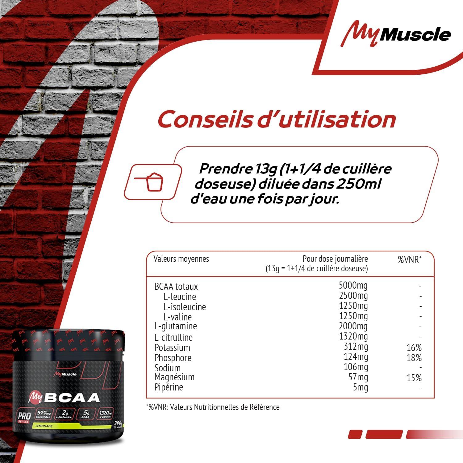 imageMy BCAA Acides Amins BCAA en Poudre Label Kyowa Quality LGlutamine LCitrulline Electrolytes Lemonade 390g 30 PortionsLimonade