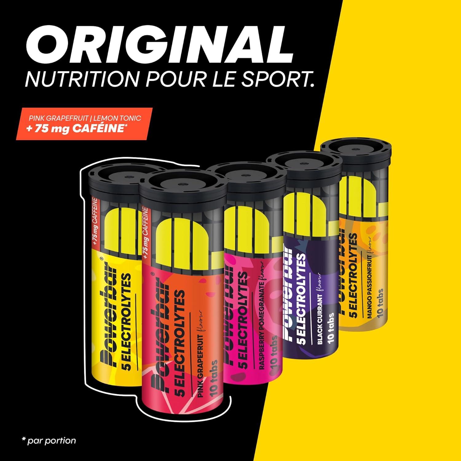 imagePowerbar 5 Electrolytes Lemon Tonic 12x10Tabs Tablettes effervescentes fournissant les lectrolytes 75 mg cafineMango Passionfruit