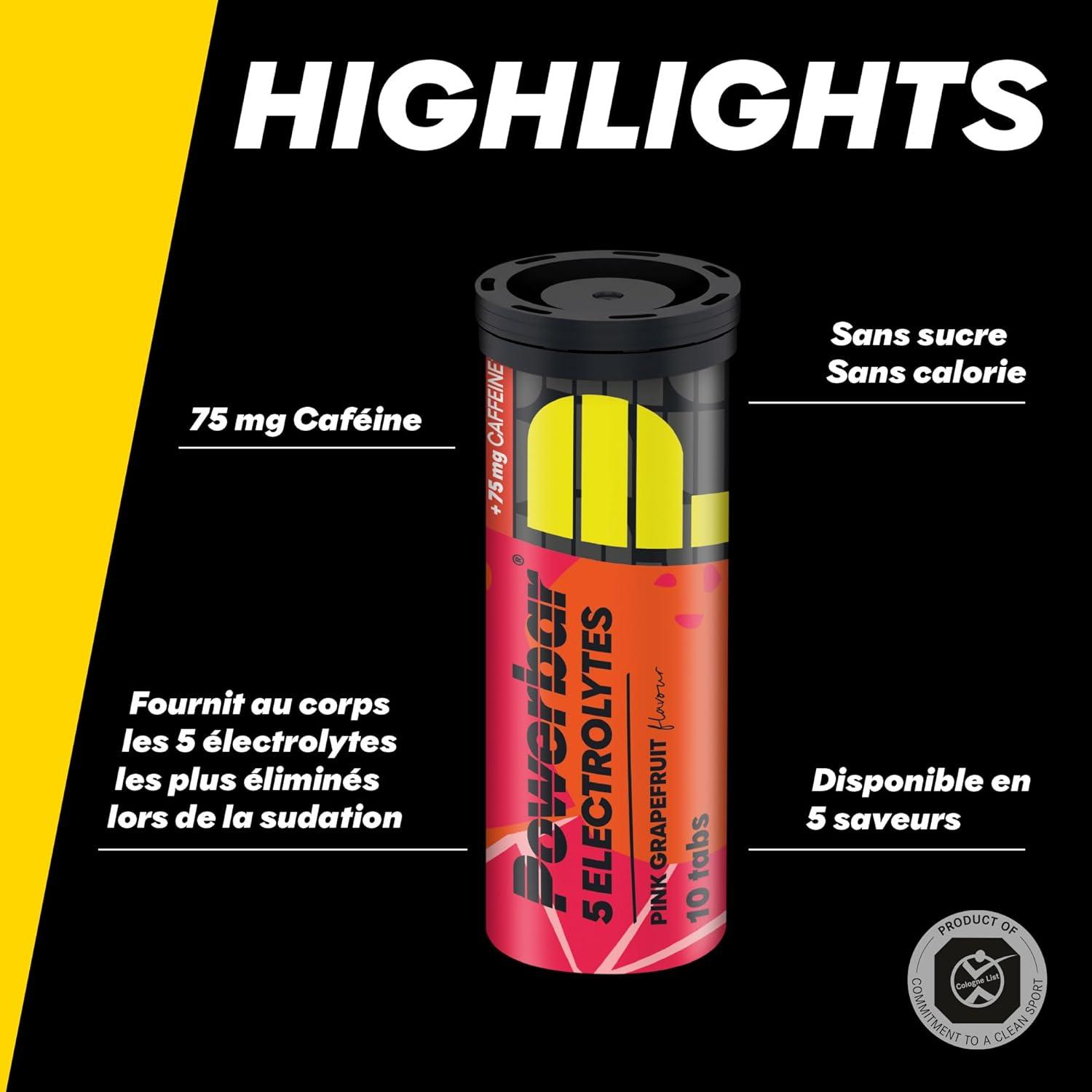 imagePowerbar 5 Electrolytes Lemon Tonic 12x10Tabs Tablettes effervescentes fournissant les lectrolytes 75 mg cafinePink Grapefruit