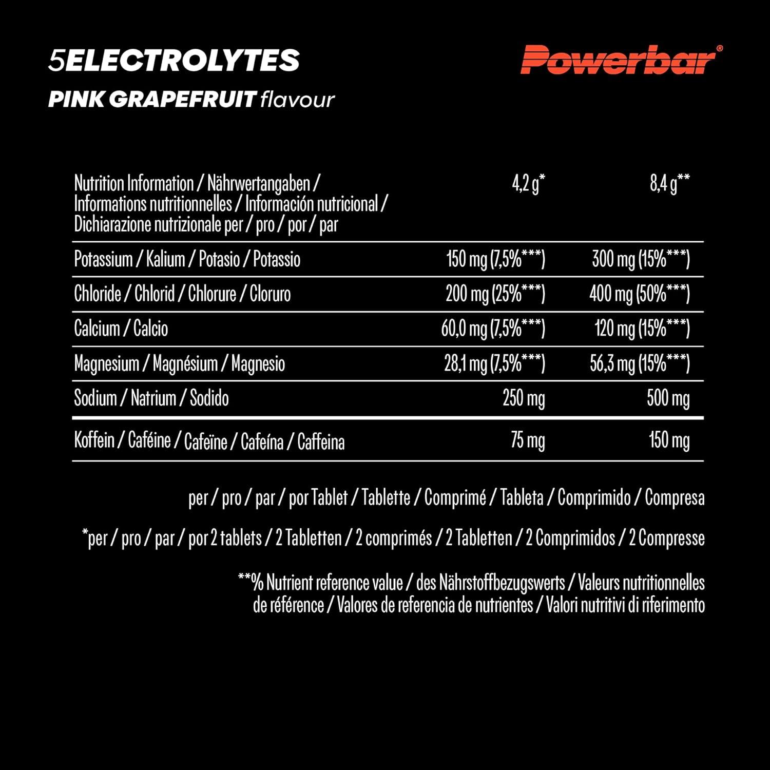 imagePowerbar 5 Electrolytes Lemon Tonic 12x10Tabs Tablettes effervescentes fournissant les lectrolytes 75 mg cafinePink Grapefruit