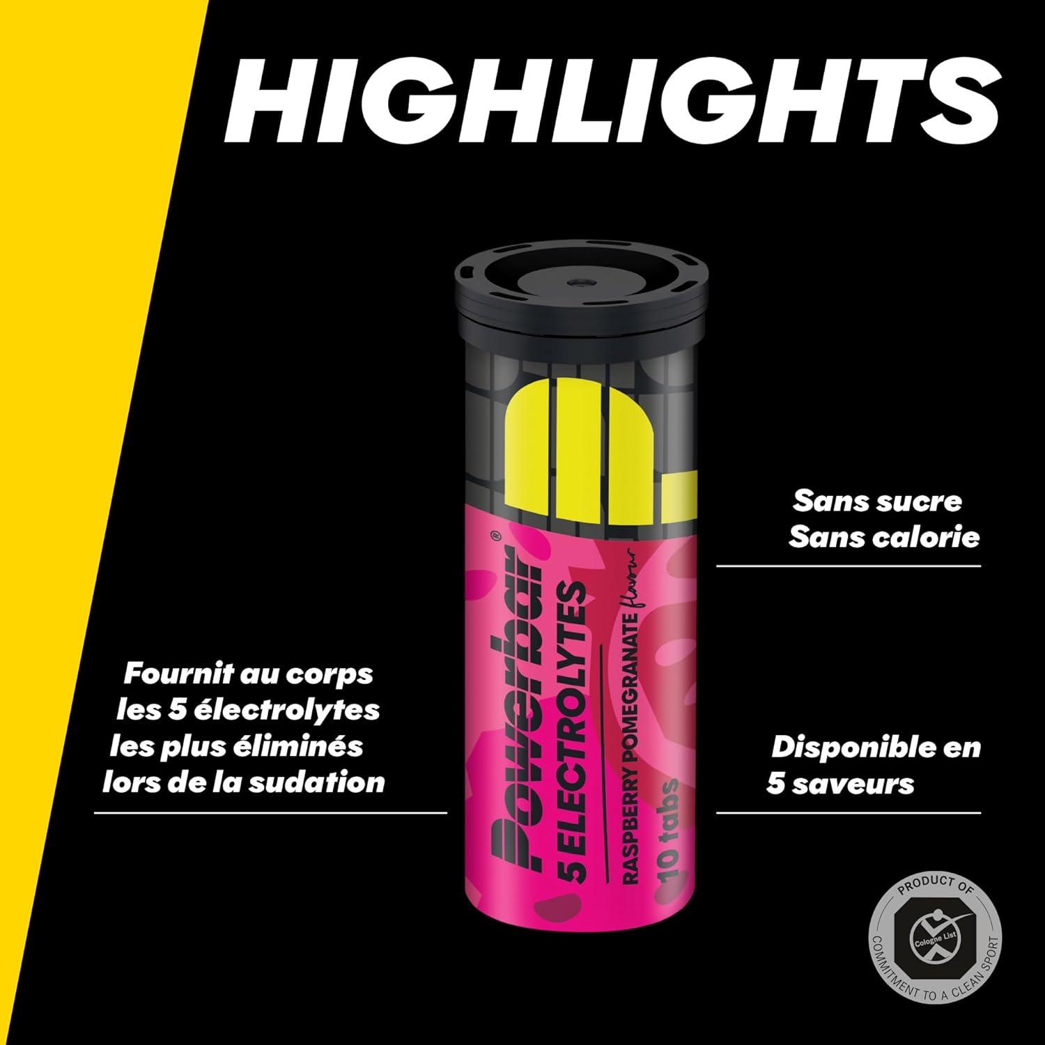 imagePowerbar 5 Electrolytes Lemon Tonic 12x10Tabs Tablettes effervescentes fournissant les lectrolytes 75 mg cafineRaspberry Pomegranate