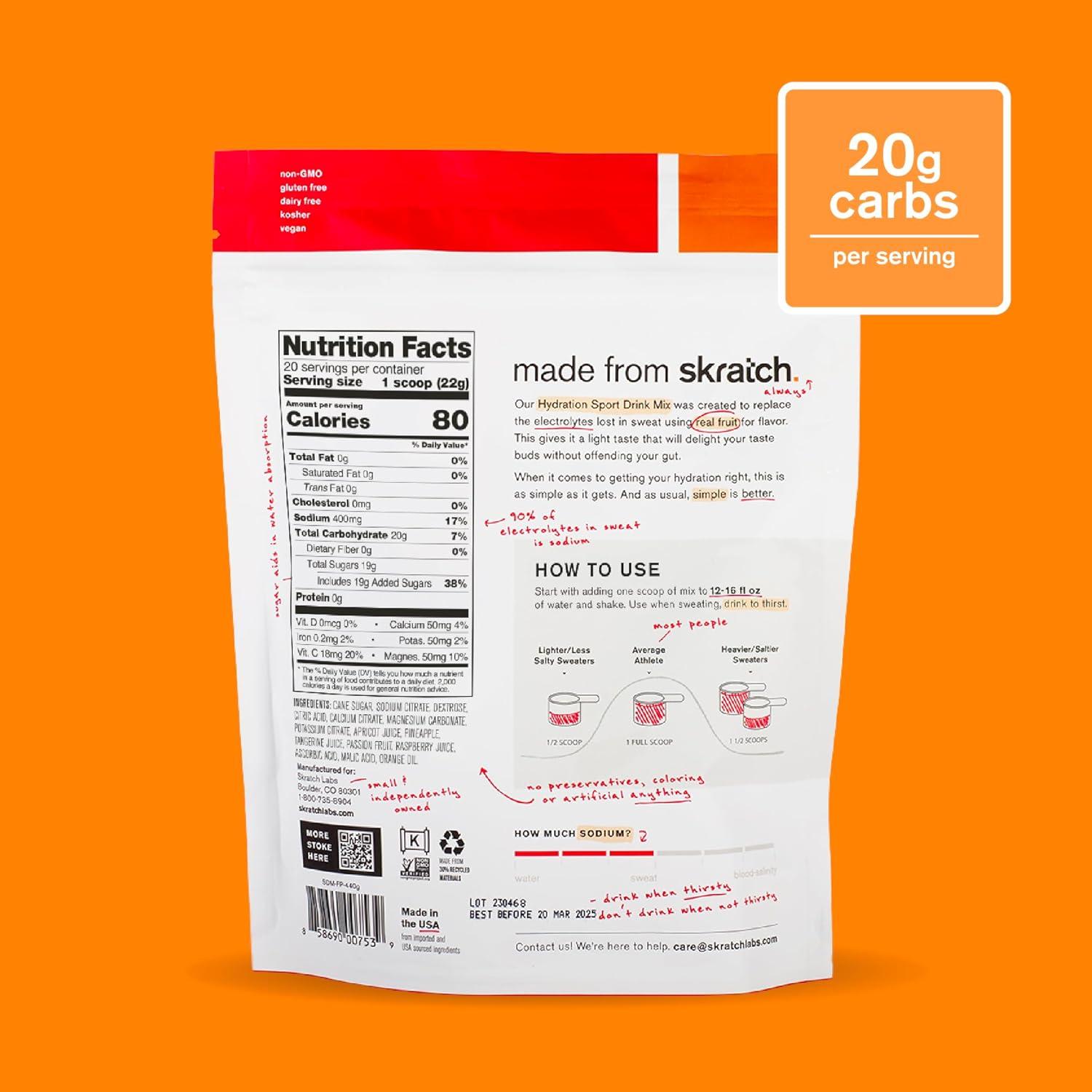 imageSKRATCH LABS Sport Hydration Drink Mix Poudre de glucides et dlectrolytes 440g Punch aux fruits Endurance entranement comptition Sans gluten Vegan Keto