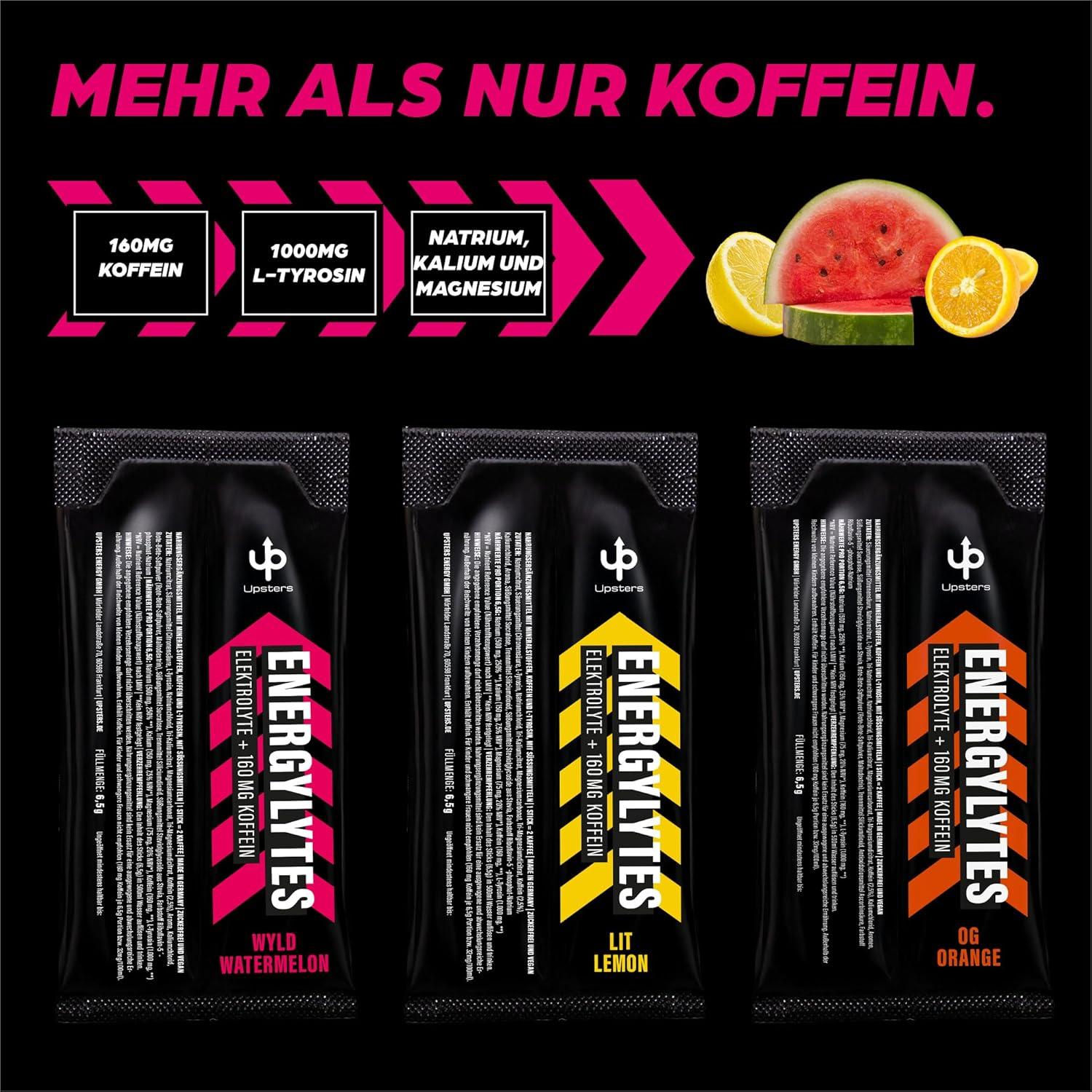 imageUpsters Energylytes Citron orange et pastque Poudre dlectrolyte avec 160 mg de cafine et de Ltyrosine Sans sucre Hydration et concentration Pour le sport le travail et les jours actifspastque orange citron
