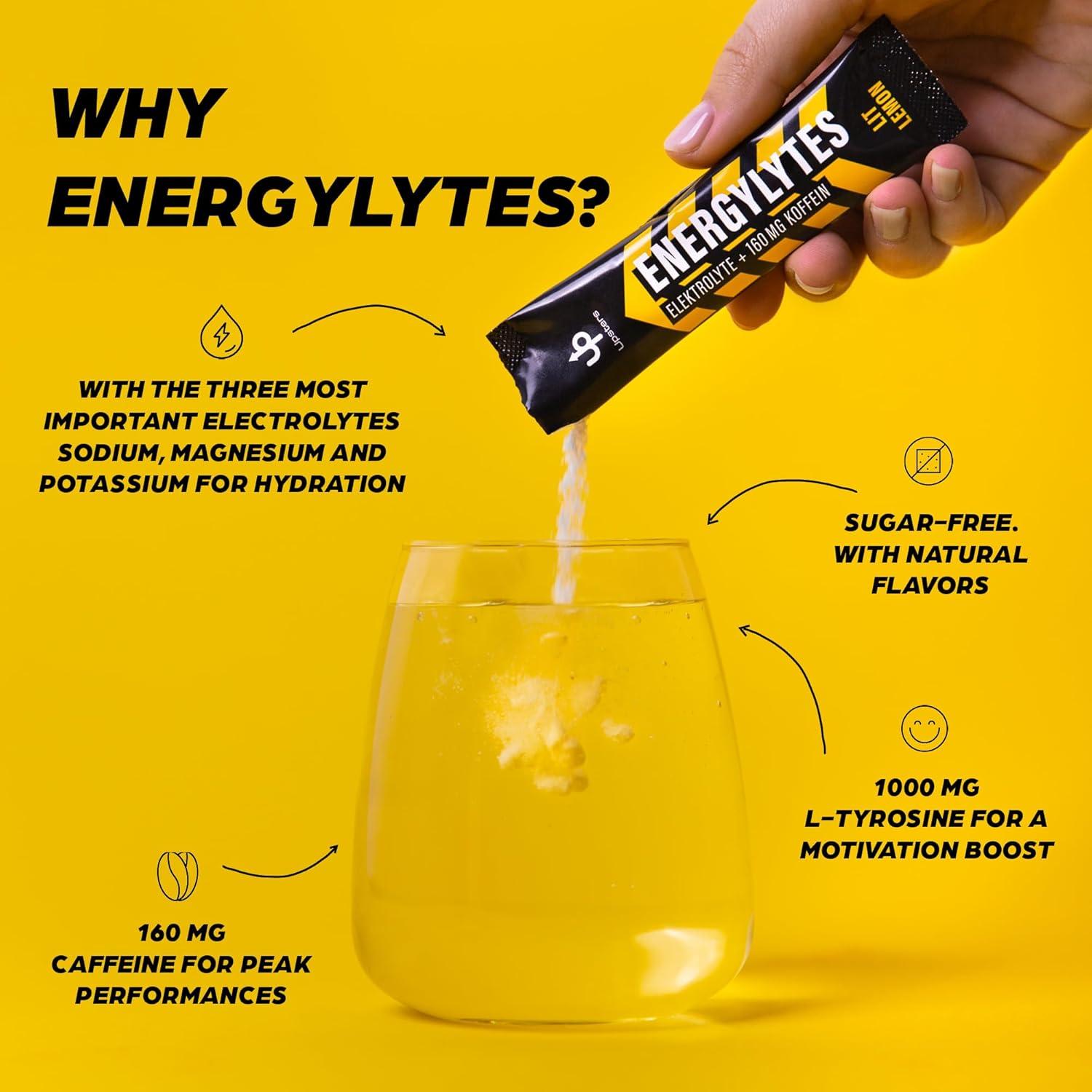 imageUpsters Energylytes Citron orange et pastque Poudre dlectrolyte avec 160 mg de cafine et de Ltyrosine Sans sucre Hydration et concentration Pour le sport le travail et les jours actifspastque orange citron