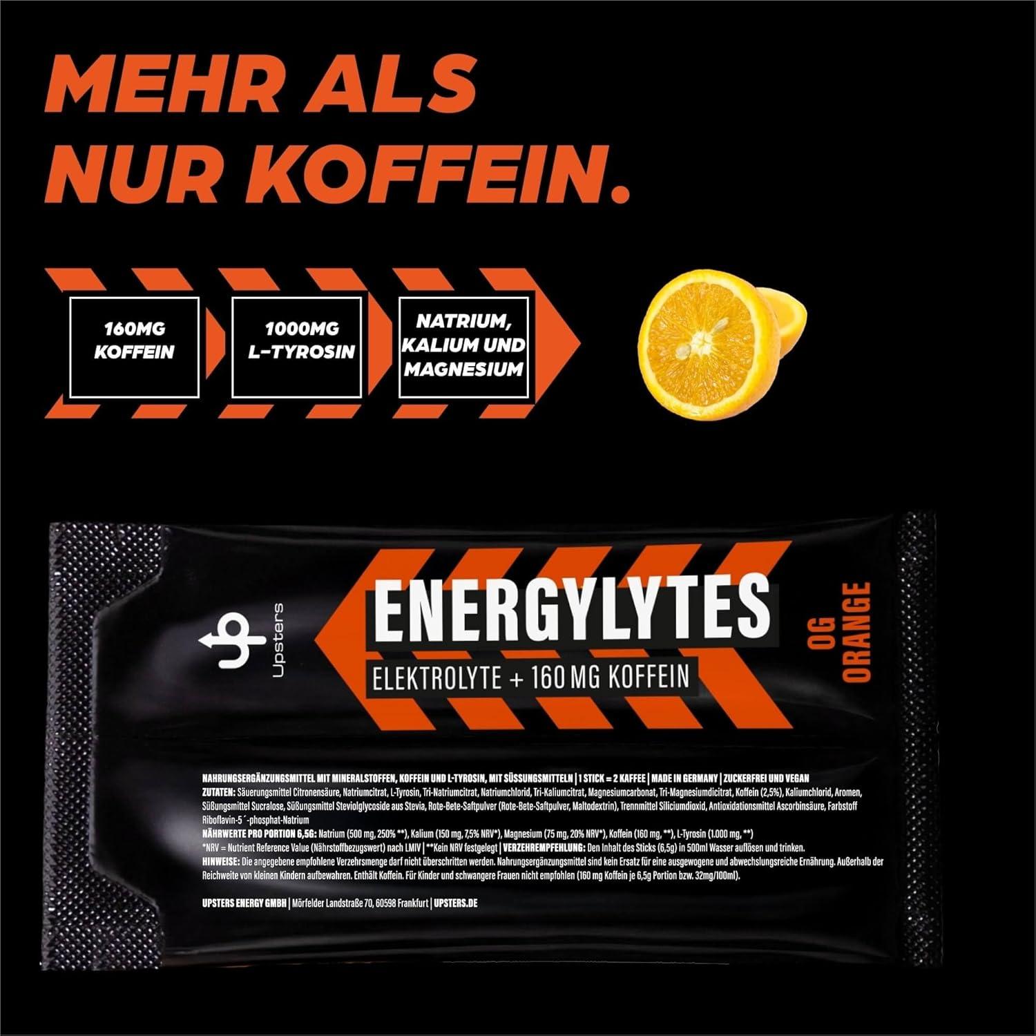 imageUpsters Energylytes Citron orange et pastque Poudre dlectrolyte avec 160 mg de cafine et de Ltyrosine Sans sucre Hydration et concentration Pour le sport le travail et les jours actifsOG Orange