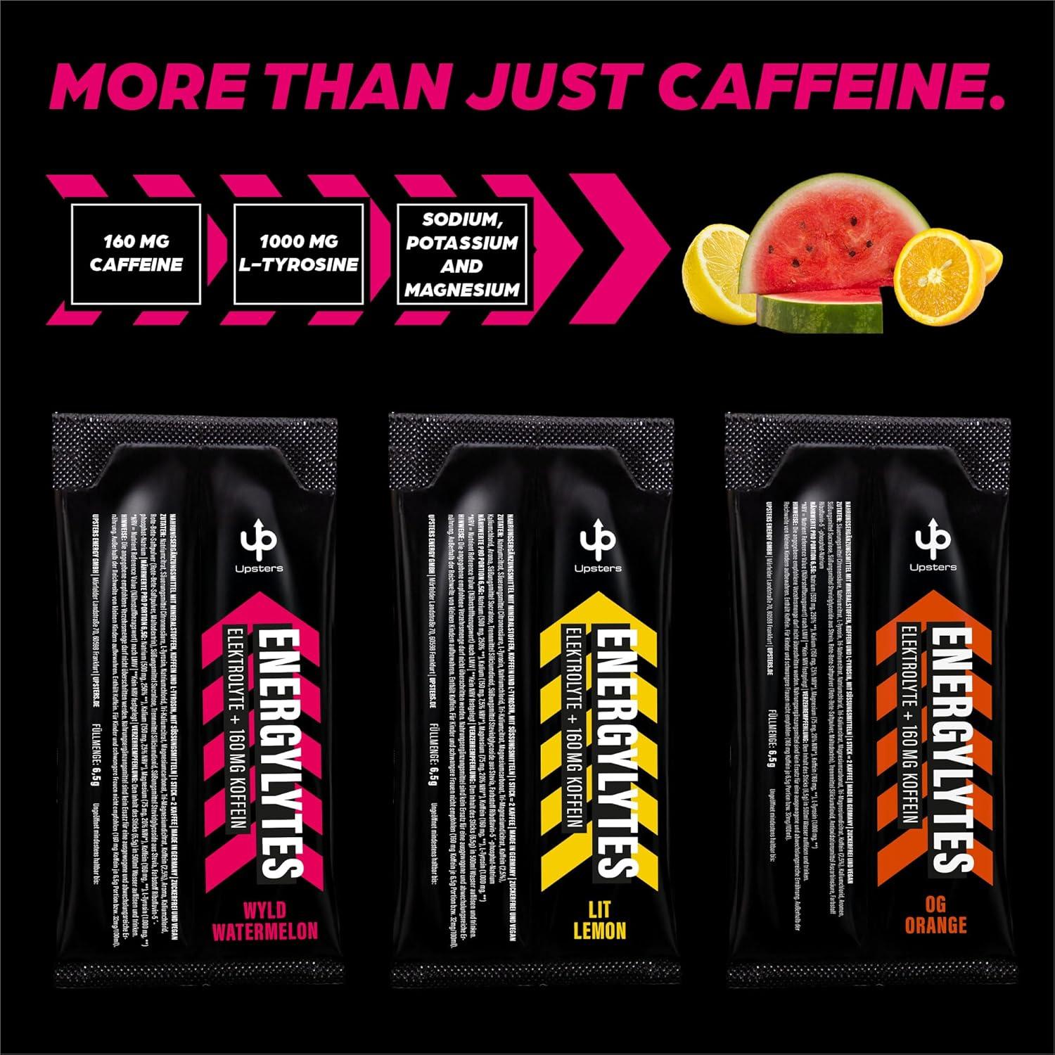 imageUpsters Energylytes Citron orange et pastque Poudre dlectrolyte avec 160 mg de cafine et de Ltyrosine Sans sucre Hydration et concentration Pour le sport le travail et les jours actifspastque orange citron