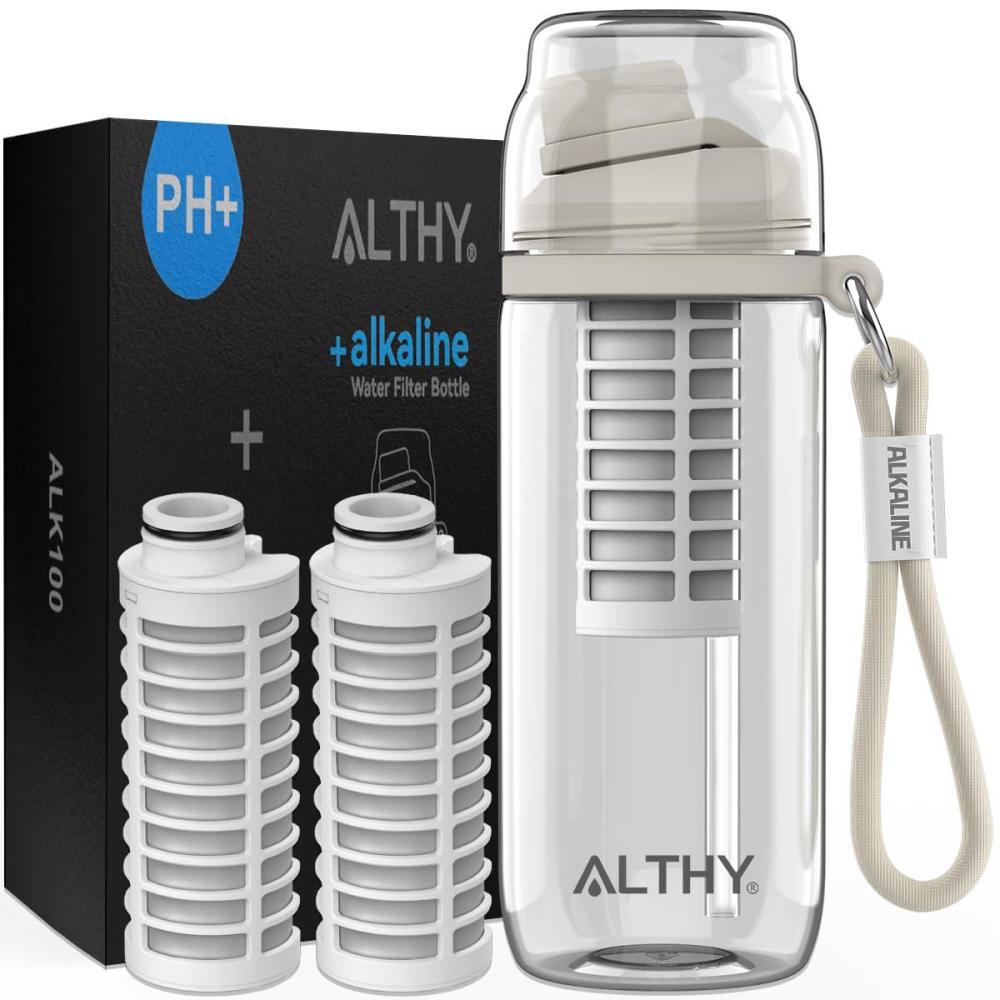 imageALTHY Bouteille Alcaline de Filtre eau Alcaline Jusqu pH 95 Minraux et lectrolytes Ajouts Systme Compos Dalcalinisation et de Filtration Sans BPA 500 ml 3 Filtres Inclus