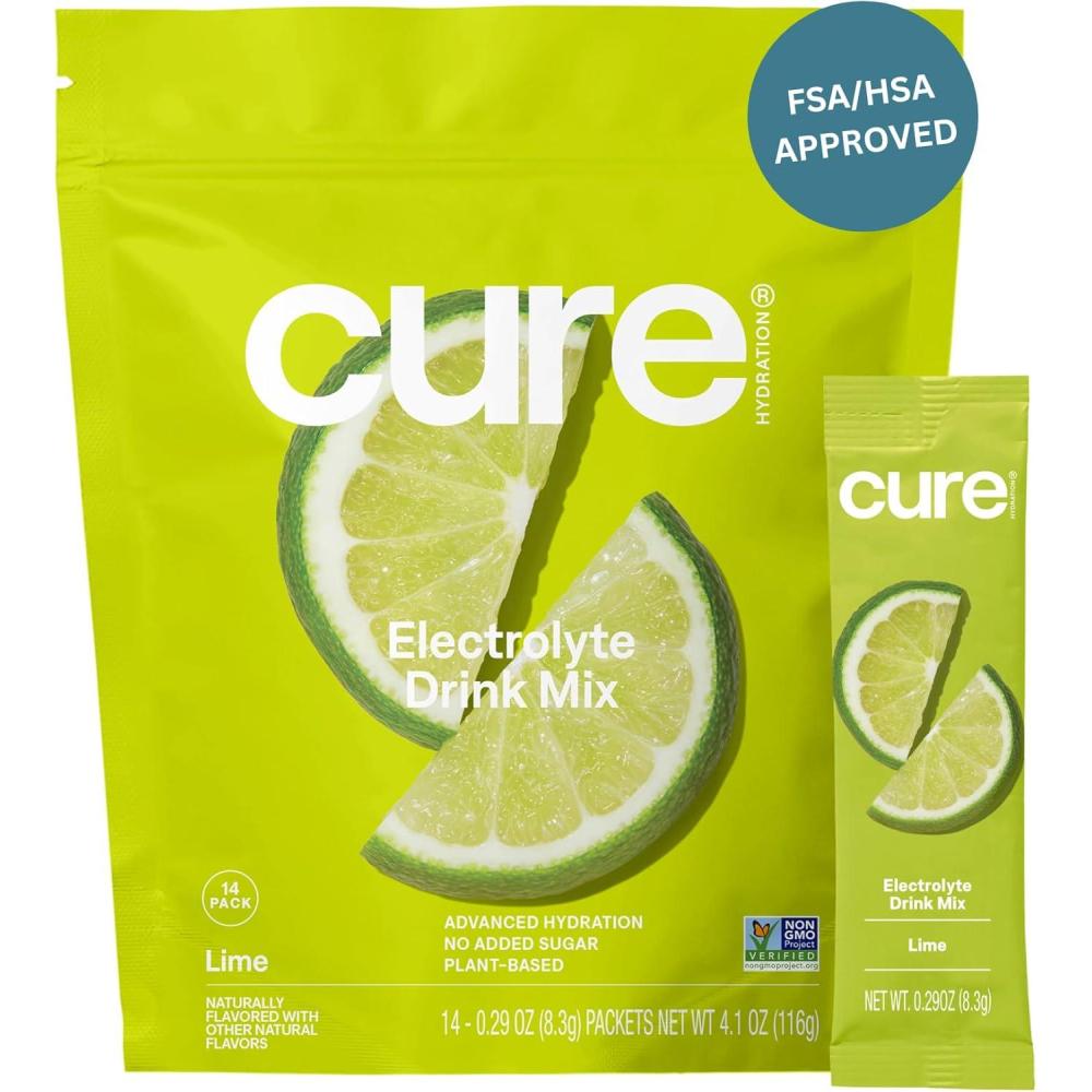 imageCURE HYDRATION MIX lectrolyte naturel hydratant Poudre pour le soulagement ligible FSA et HSA Fabriqu avec de leau de coco Sans sucre ajout Vgtalien Adapt au palo Pochette de 14
