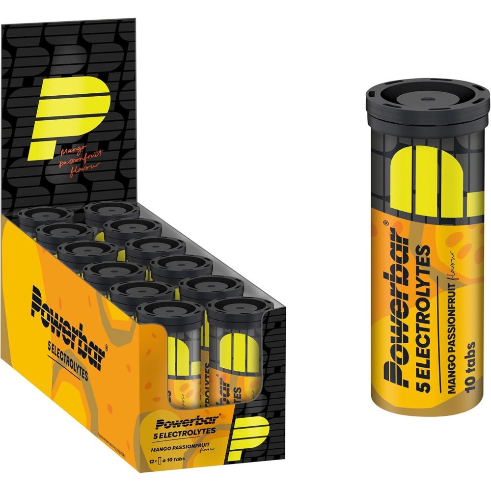 imagePowerbar 5 Electrolytes Lemon Tonic 12x10Tabs Tablettes effervescentes fournissant les lectrolytes 75 mg cafineMango Passionfruit