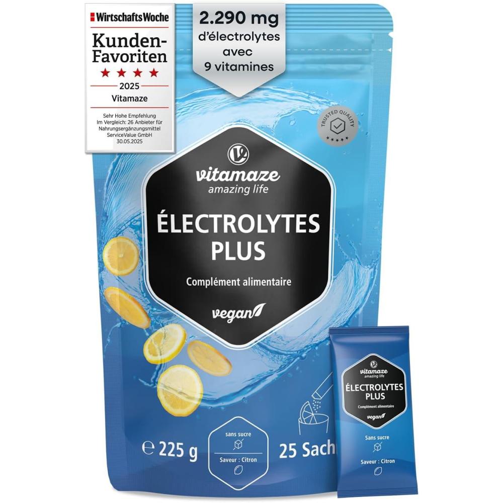 imagelectrolytes en Poudre Haute Dose 2290mg 25 Sachets avec Magnsium Potassium Calcium  8 Vitamines B Got Citron Naturel Vgan Pour Sport et Rgime Ctognelectrolytes  25 Sachets