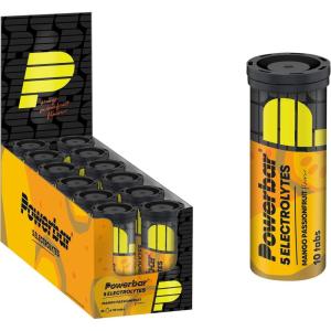 Powerbar 5 Electrolytes Lemon Tonic 12x10Tabs – Tablettes effervescentes fournissant les électrolytes + 75 mg caféine(Mango Passionfruit)