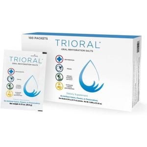TRIORAL Poudre d&rsquo;électrolytes d&rsquo;hydratation (lot de 100) – Solution de réhydratation rapide, formule hydratante essentielle, lutte contre la déshydratation des entraînements, sports et plus encore