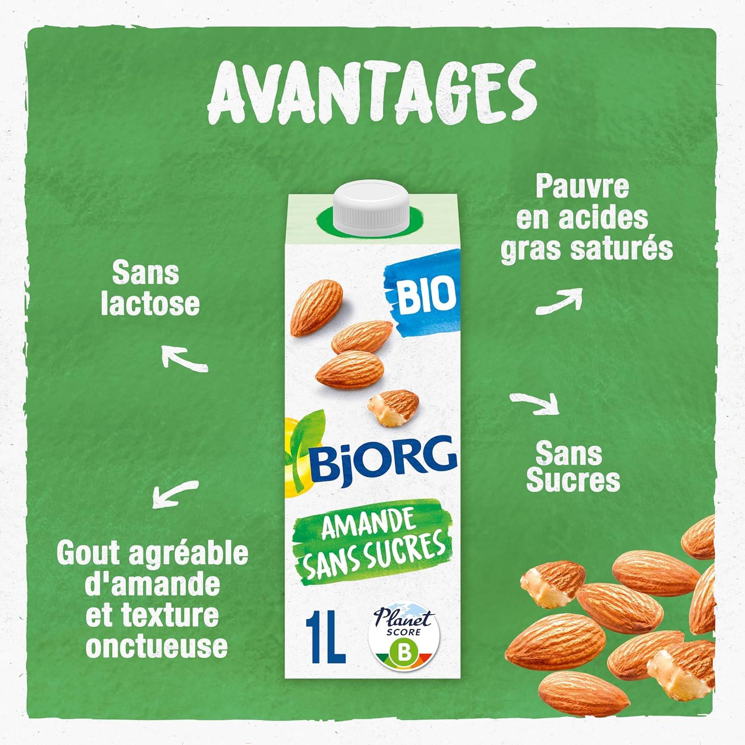 imageBjorg Boisson Oui Au Vgtal Bio Riz Coco Boire et Cuisiner Sans sucres Ajouts Pauvre en Matires Grasses 1L Lot de 2Amande Sans Sucres