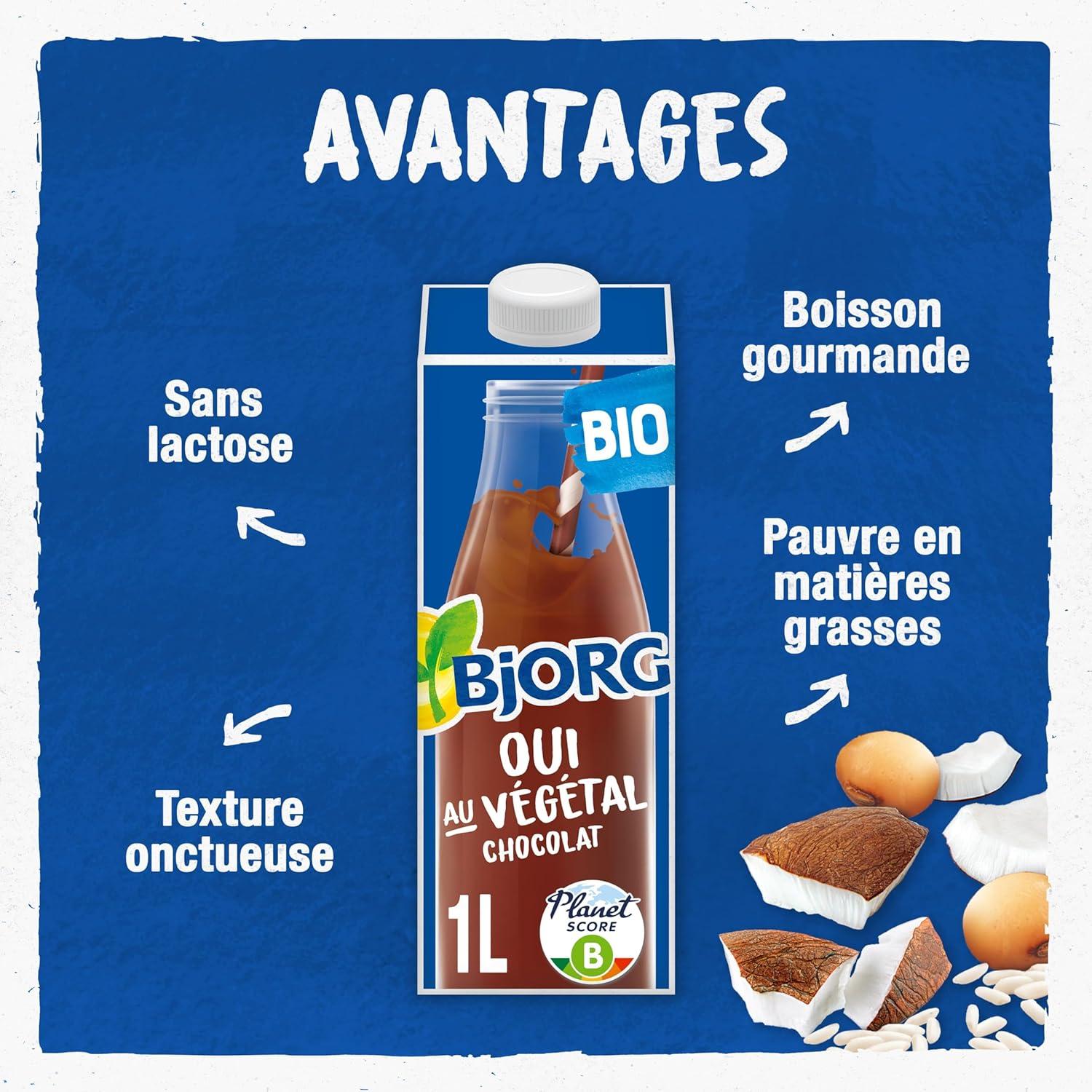 imageBjorg Boisson Oui Au Vgtal Bio Riz Coco Boire et Cuisiner Sans sucres Ajouts Pauvre en Matires Grasses 1L Lot de 2Chocolat