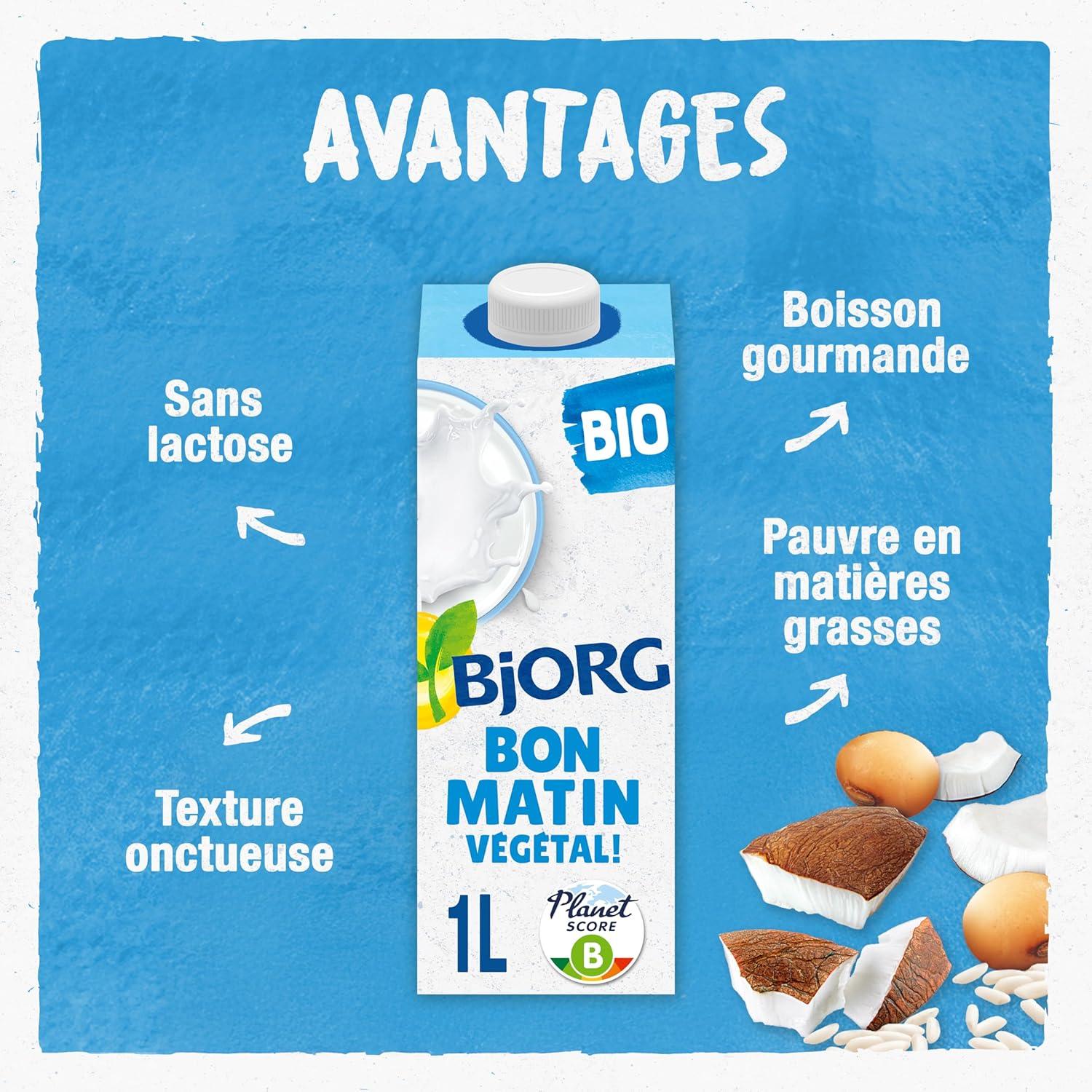 imageBjorg Boisson Oui Au Vgtal Bio Riz Coco Boire et Cuisiner Sans sucres Ajouts Pauvre en Matires Grasses 1L Lot de 2Riz Coco