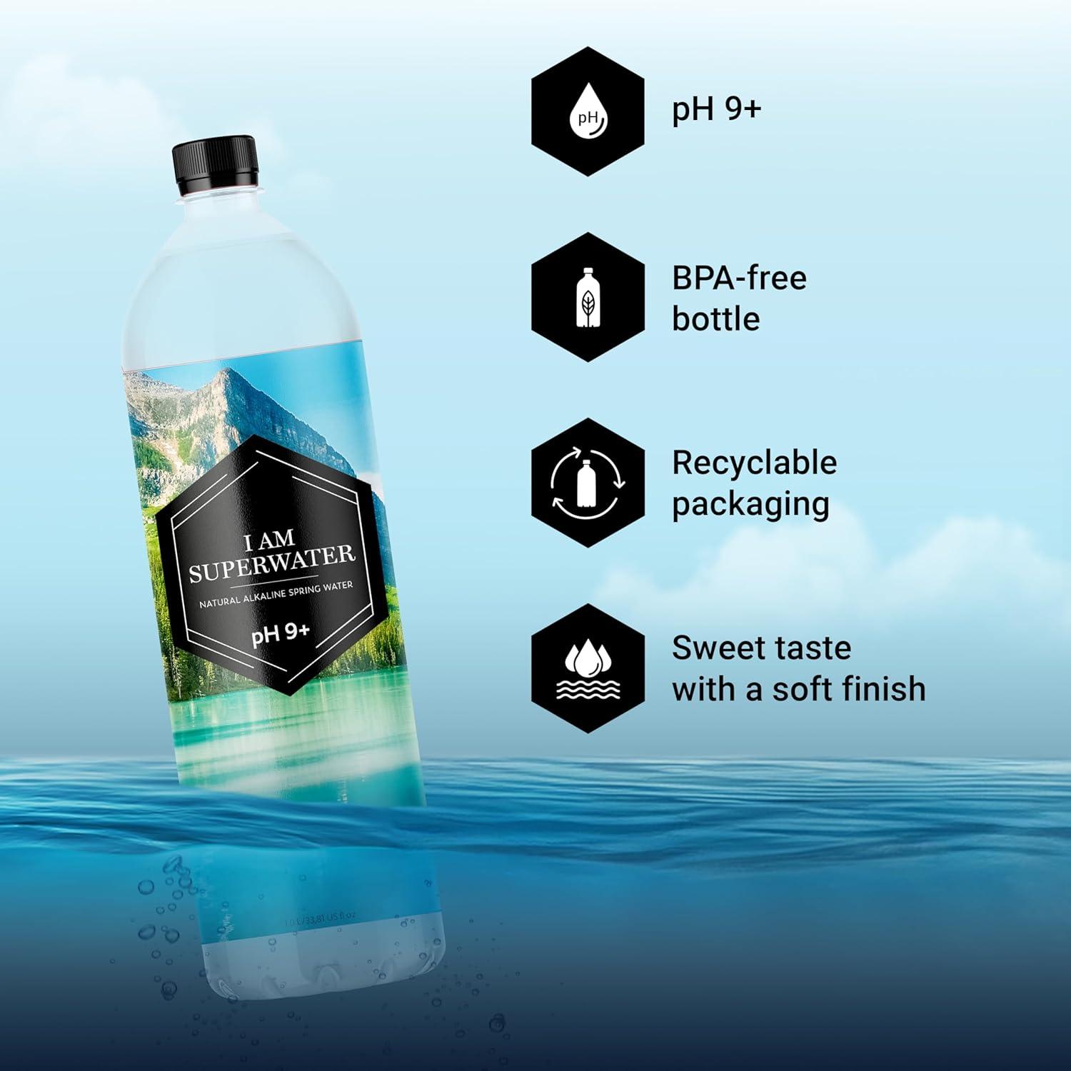 imageEau alcaline pH 9 basique 500 ml 36 bouteilles I am Superwater 3 x 12pack1200ml rPET 18 bouteilles 3 paquets